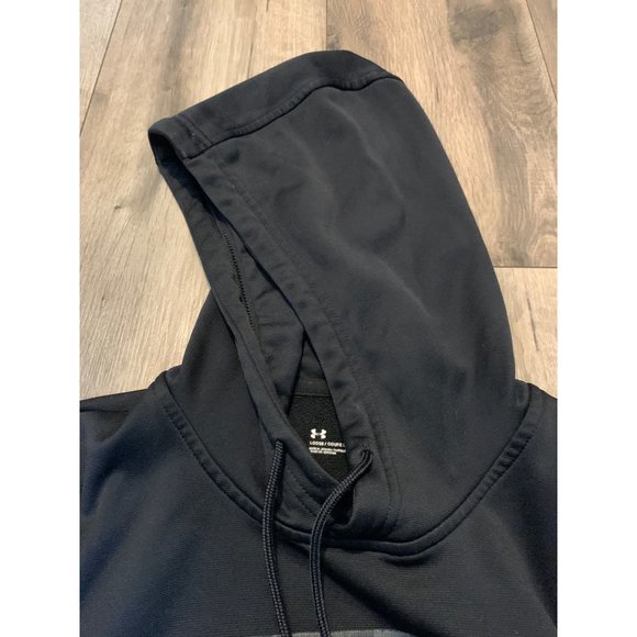 Under Armour, Men Large Loose Cold Gear Black Sweatshirt Hooded Kangaroo Pouch P - Picture 7 of 11